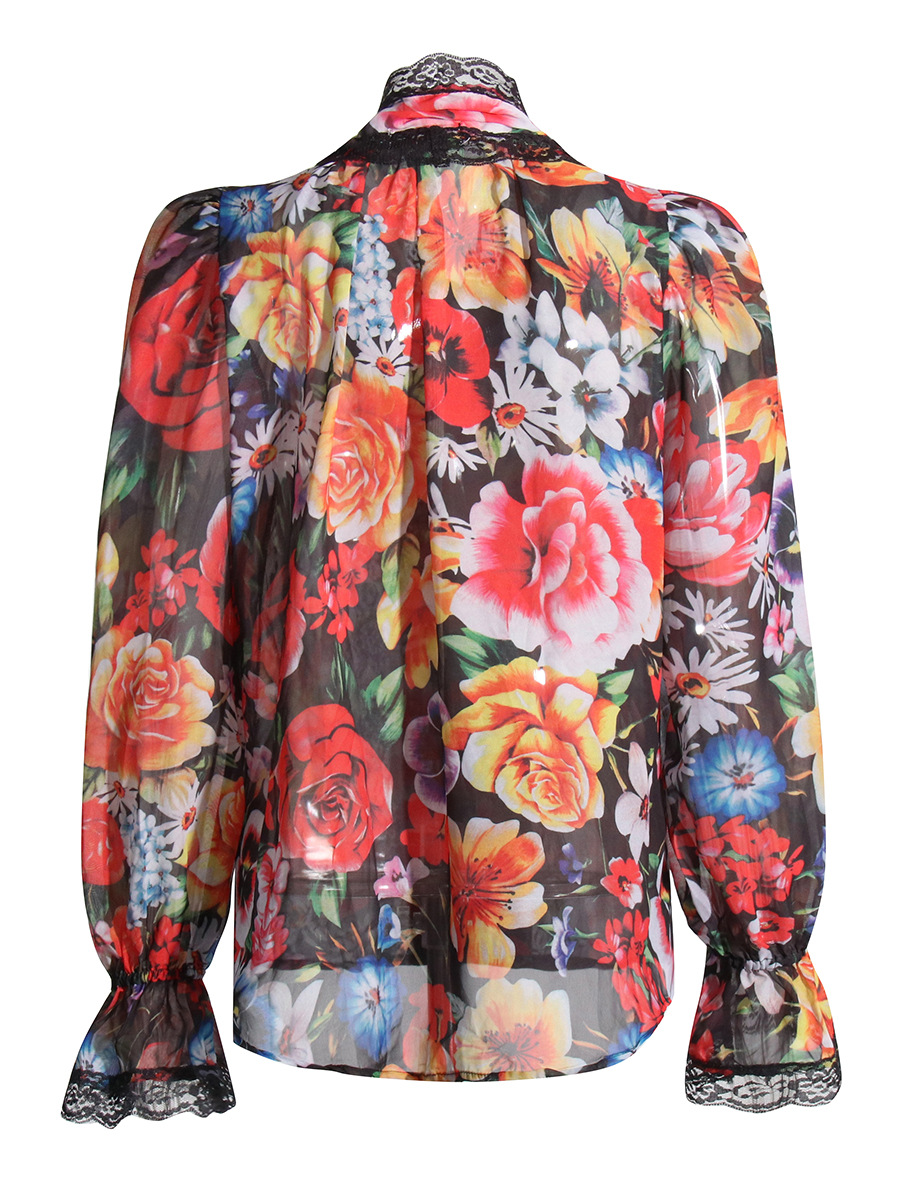 Tie Bow Flared Sleeve Printed Shirt