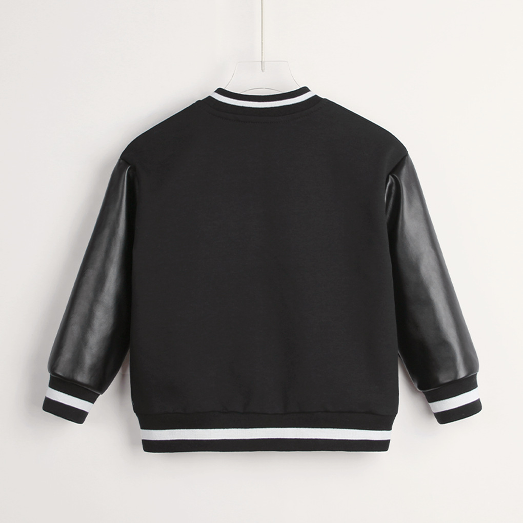 Black Splicing Boys' Leather Jacket