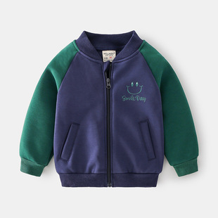 Cardigan Boys Patchwork Round Neck Zipper Jacket