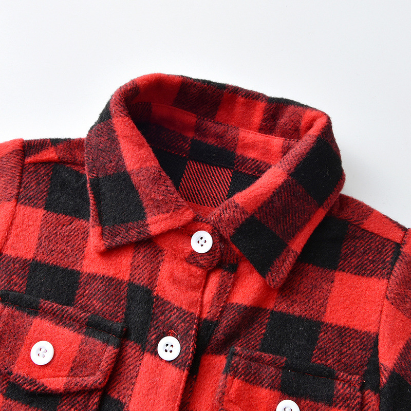 Fleece Lapel Long Sleeve Short Plaid Jacket
