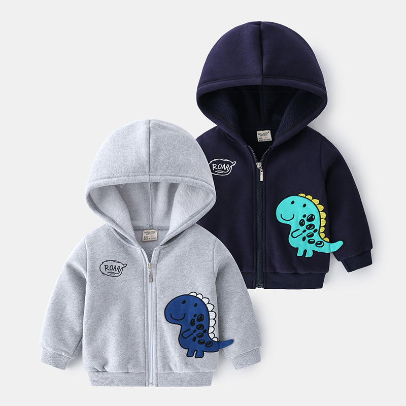 Male Children'S Dinosaur Patch Hooded Jacket