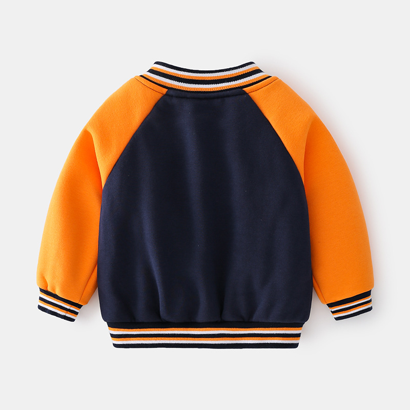 Round Collar Splicing Long Sleeve Middle School Children Baseball Jacket