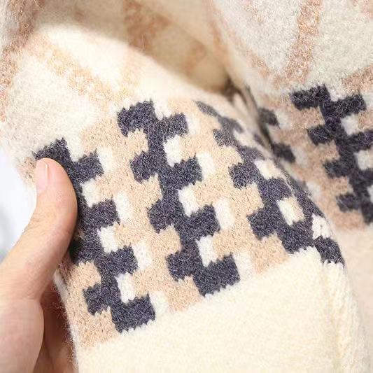 Padded Thickened Sweater Children'S Plaid Long-Sleeved Knitted Sweater