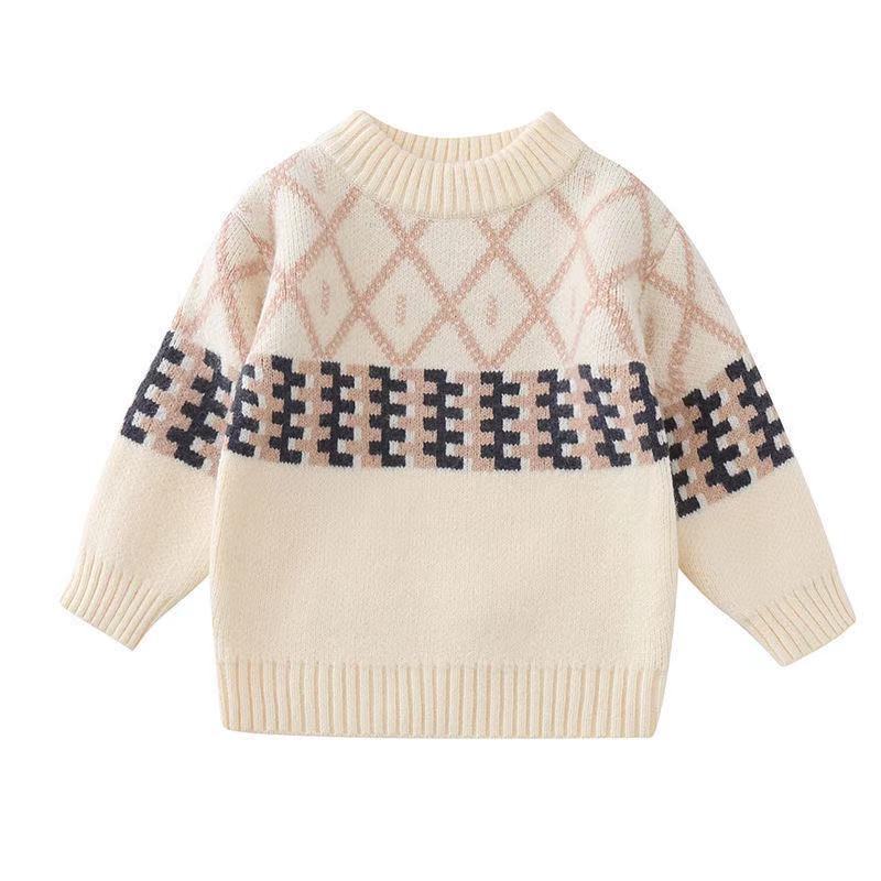 Padded Thickened Sweater Children'S Plaid Long-Sleeved Knitted Sweater