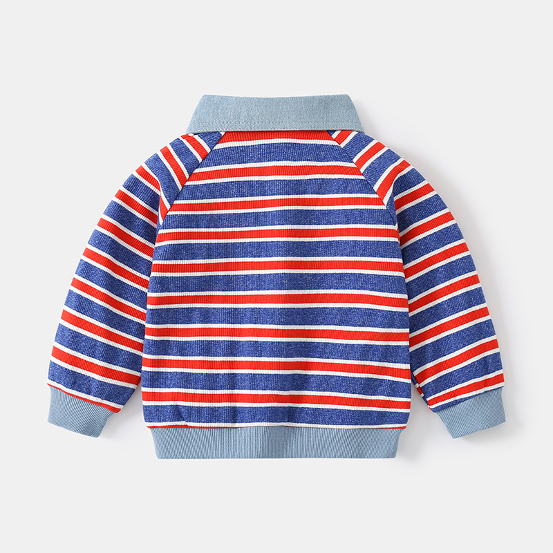 Casual Striped Lapel Long-Sleeved Sweatshirt