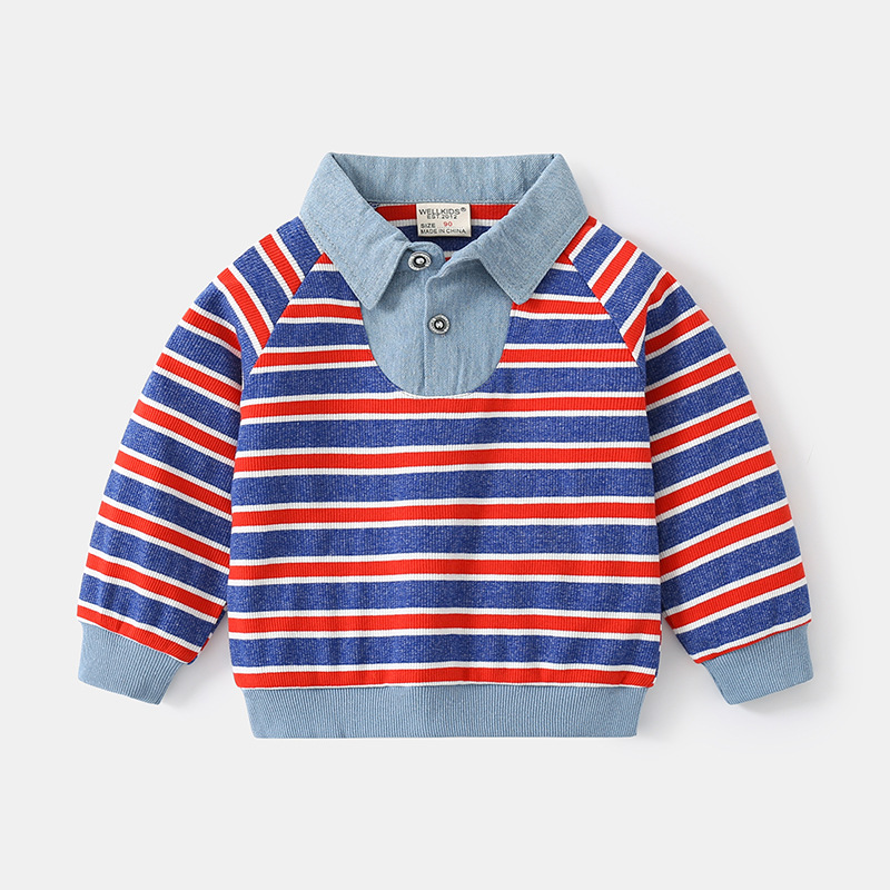 Casual Striped Lapel Long-Sleeved Sweatshirt