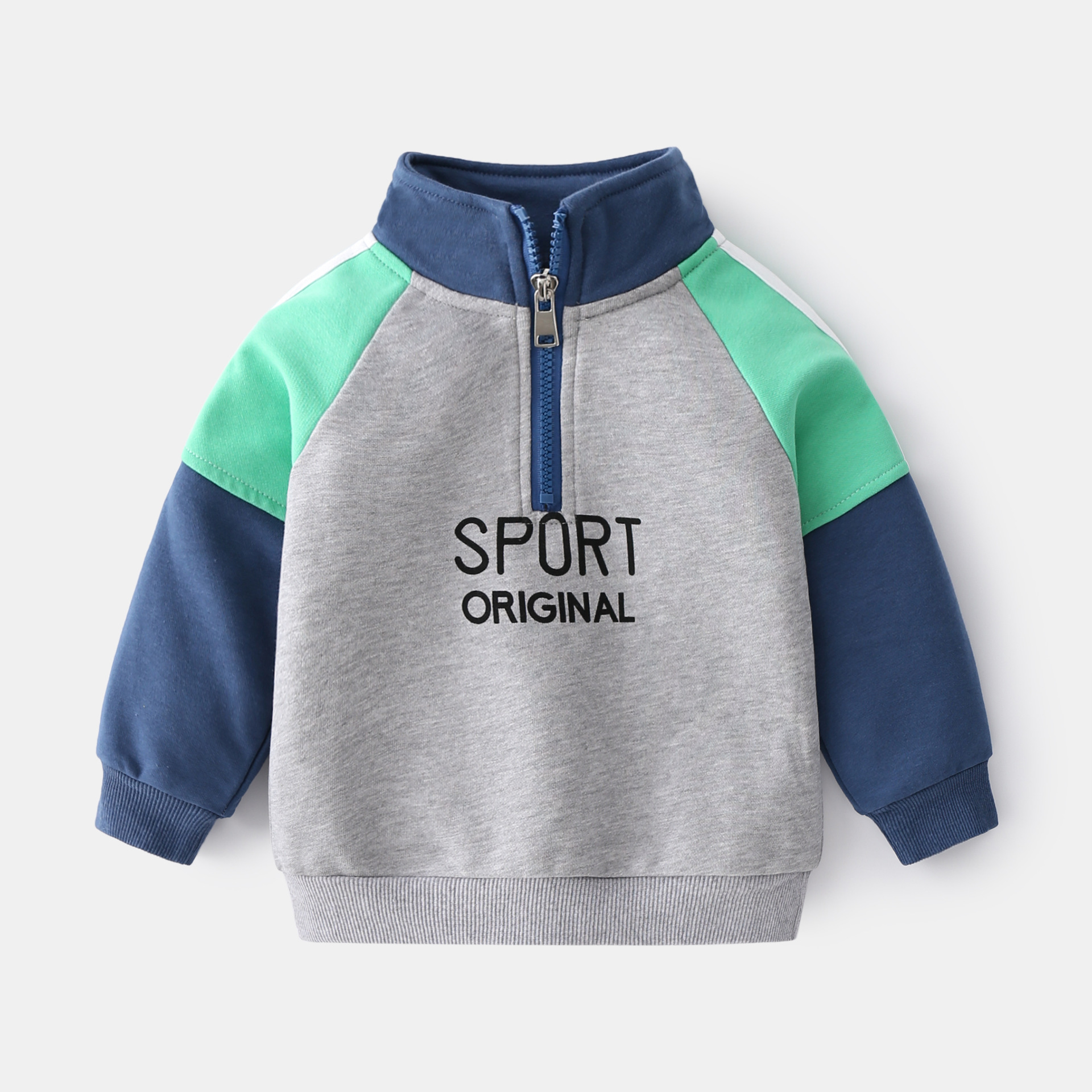 Splicing Sleeve Pullover Zipper Collar Boys' Sweatshirt
