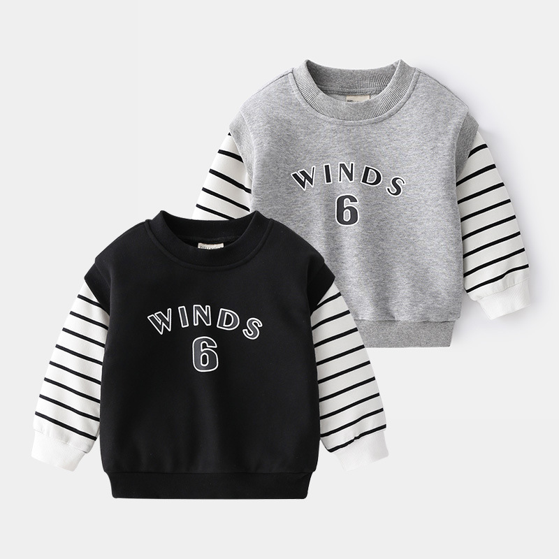 Striped Boys' Letter Print Sweatshirt