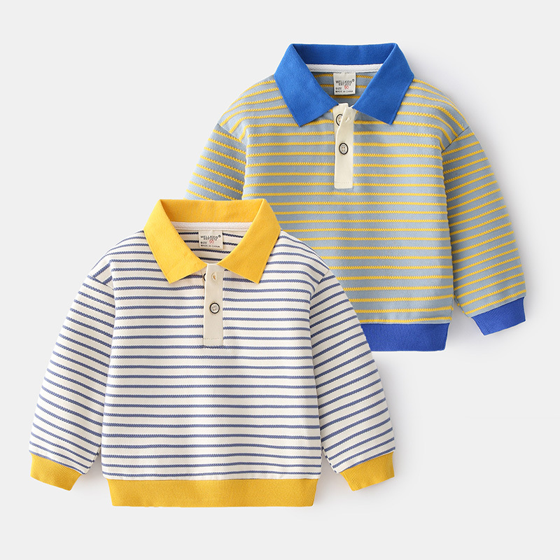 Striped Lapel Navy Sweatshirt