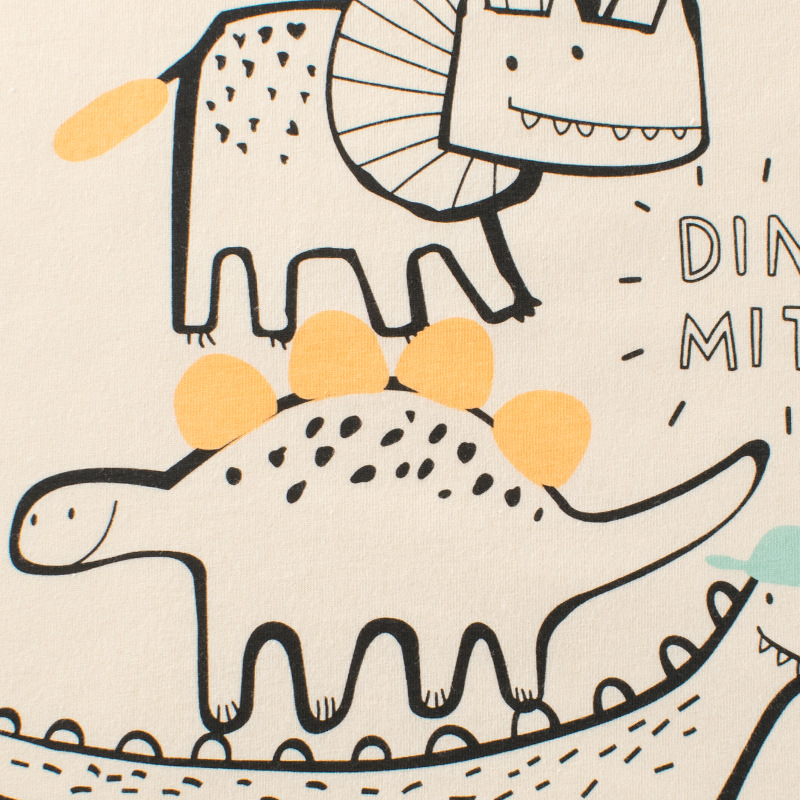 Beige Apricot Printed Dinosaur Boys' T-Shirt