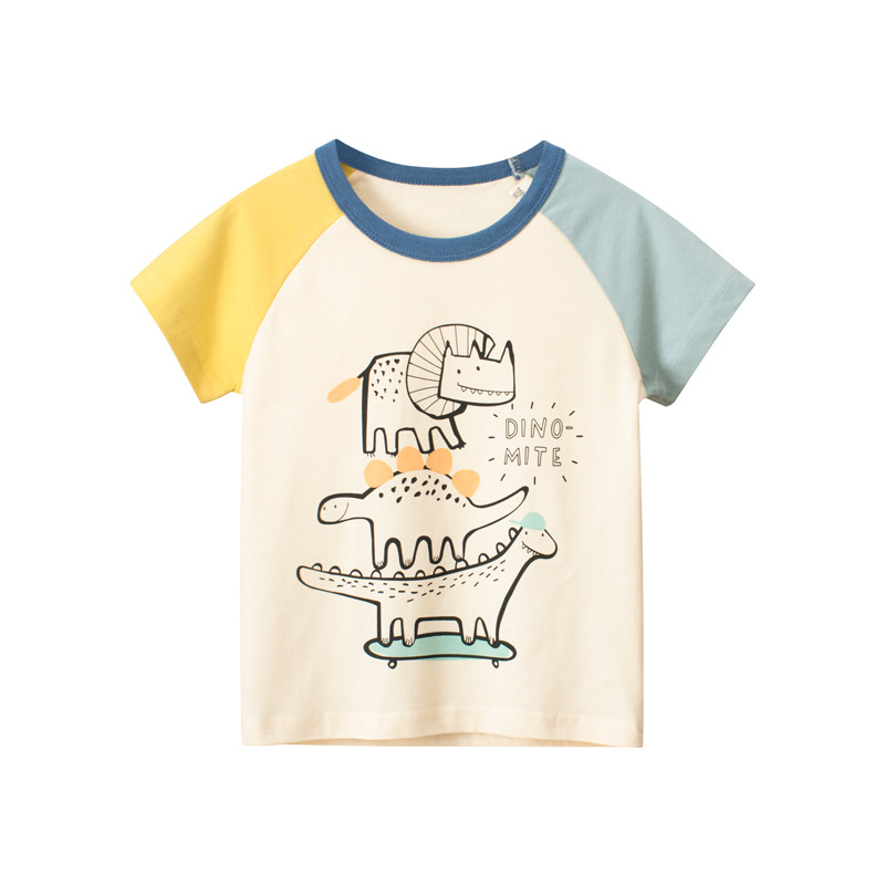 Beige Apricot Printed Dinosaur Boys' T-Shirt