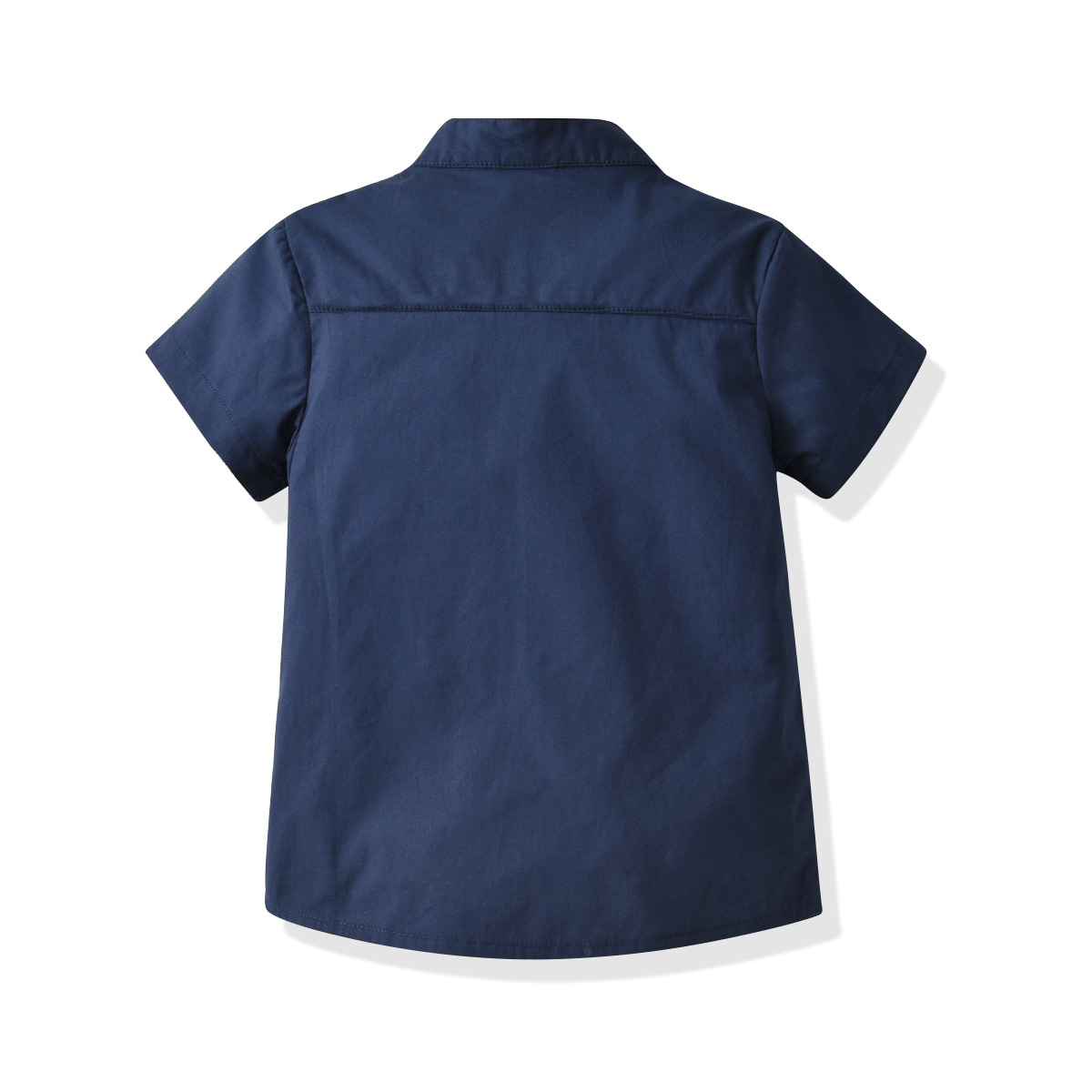 Blue Stand-Up Collar Short-Sleeved Shirt