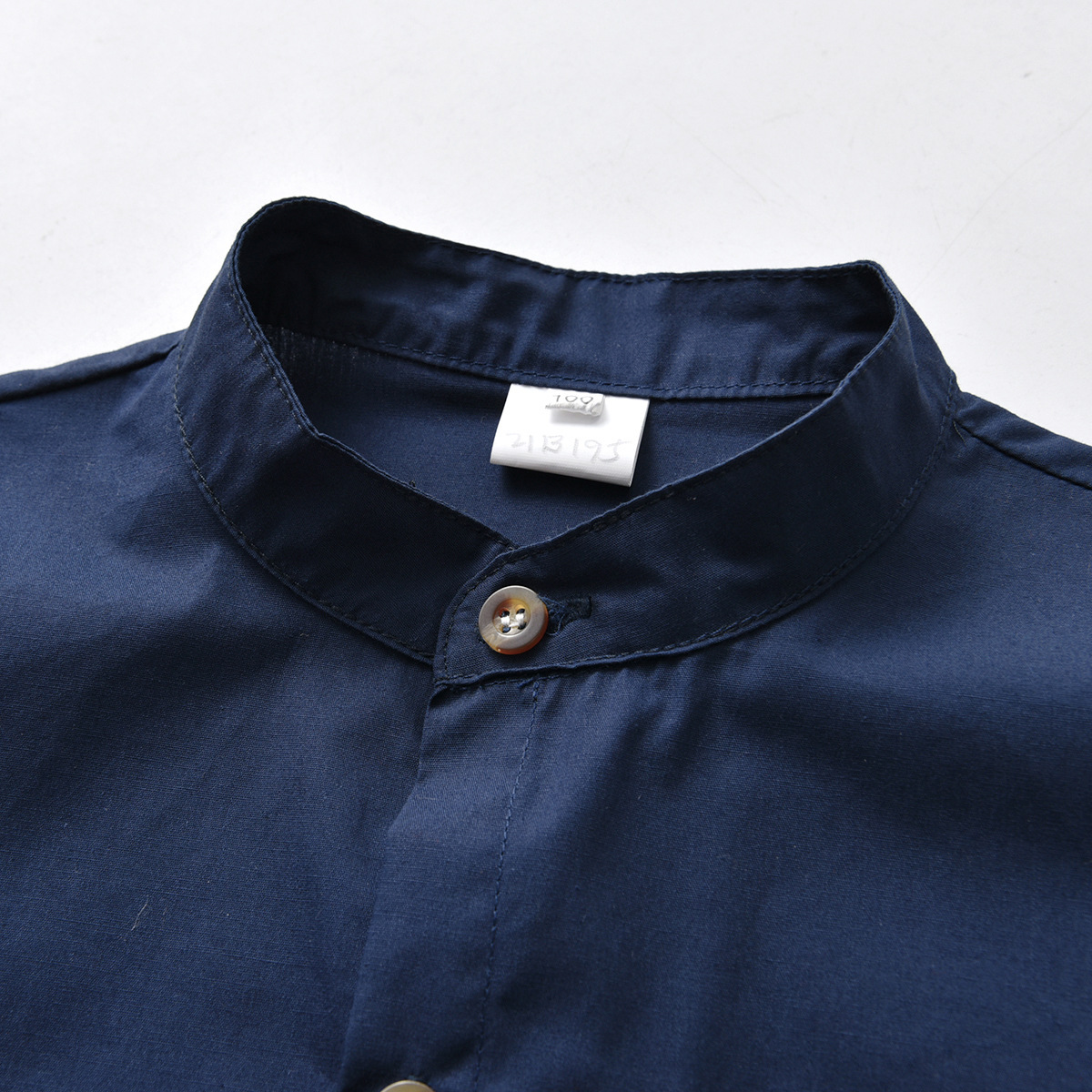 Blue Stand-Up Collar Short-Sleeved Shirt