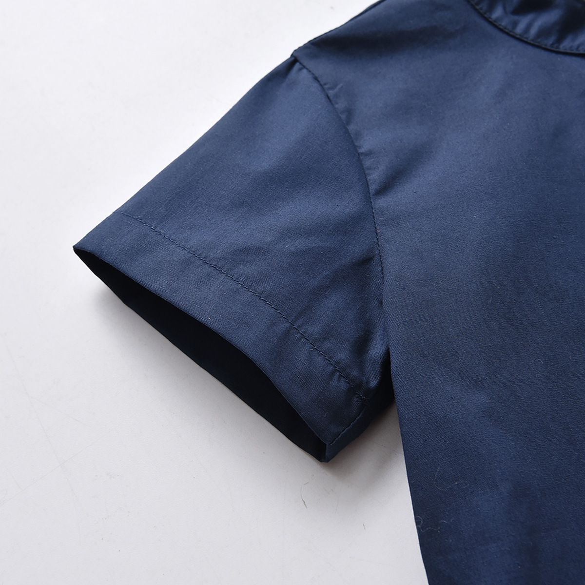 Blue Stand-Up Collar Short-Sleeved Shirt