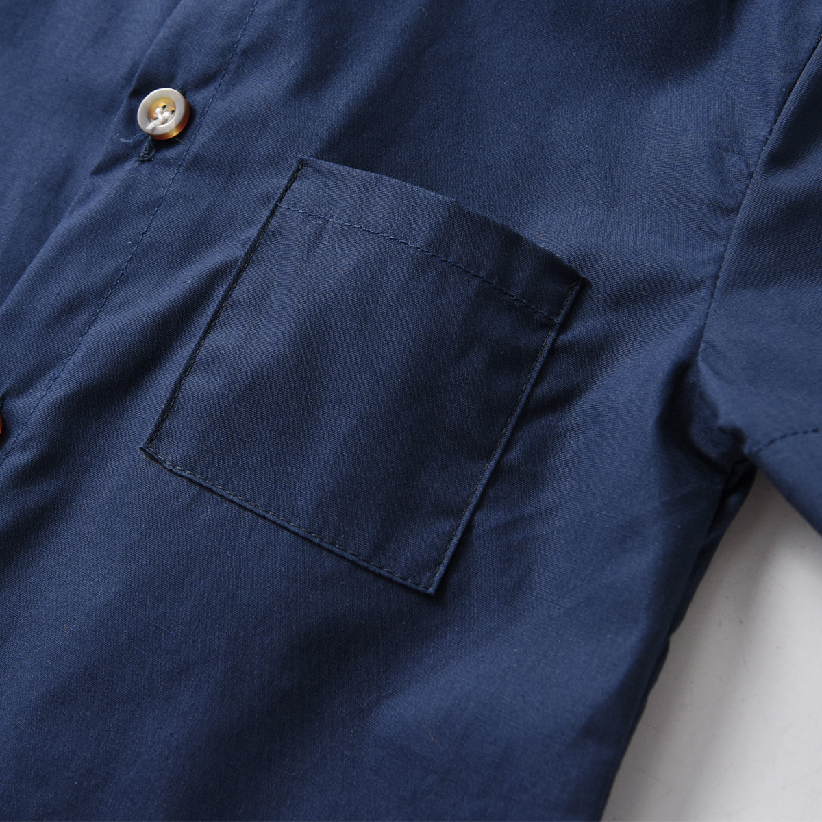 Blue Stand-Up Collar Short-Sleeved Shirt