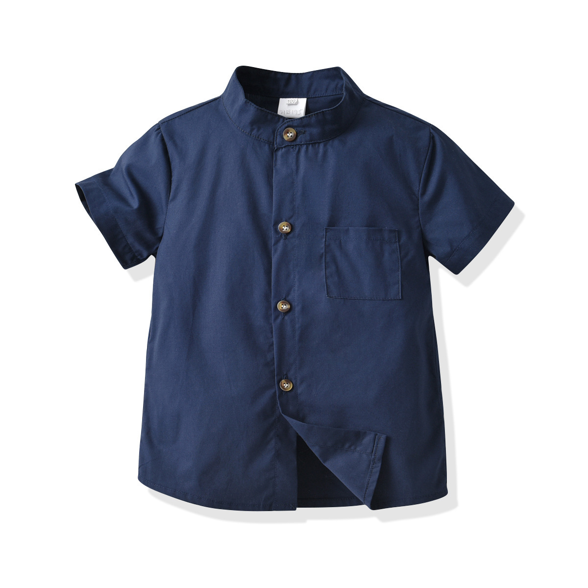 Blue Stand-Up Collar Short-Sleeved Shirt