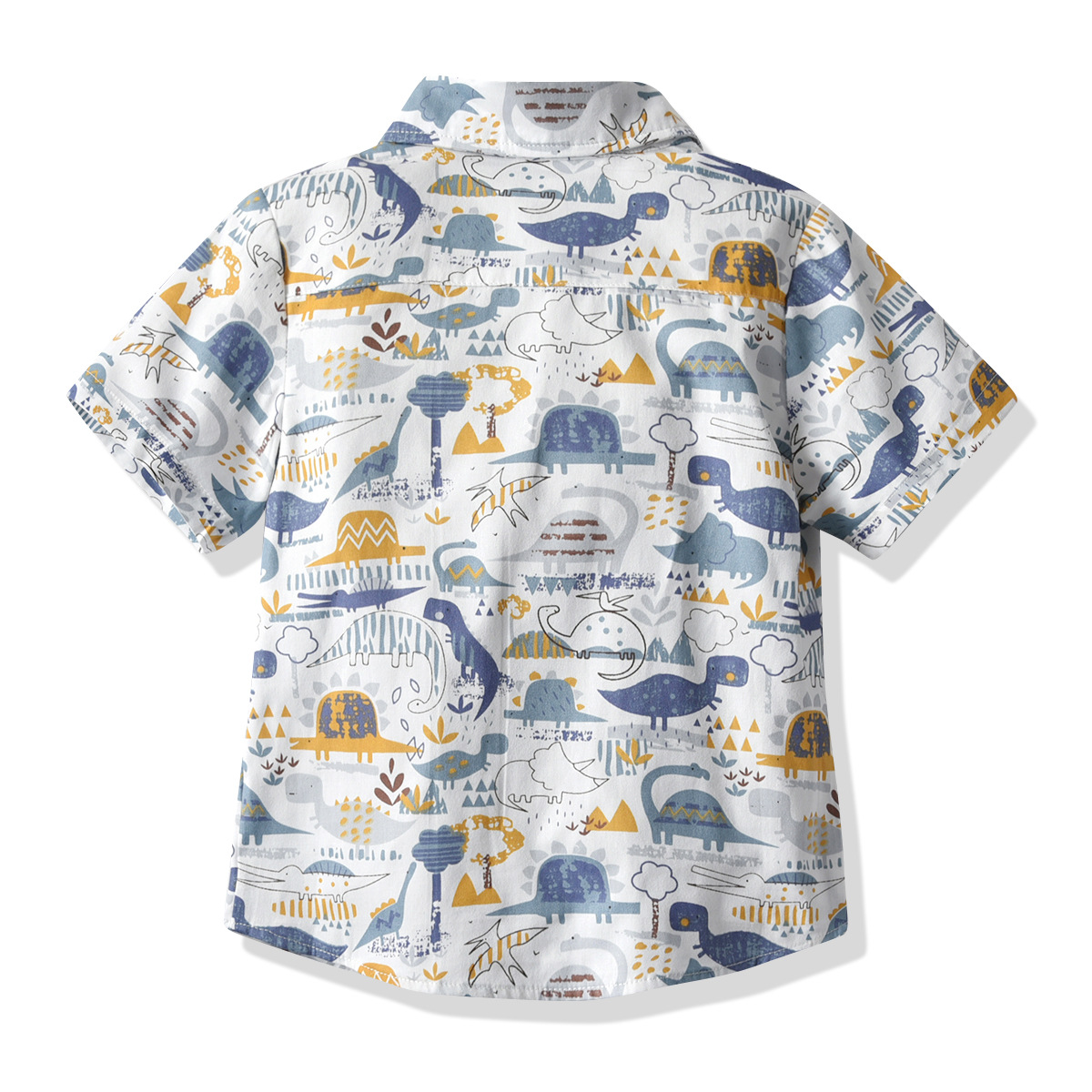 Boys' Cartoon Dinosaur Short-Sleeved Collar Section Shirt