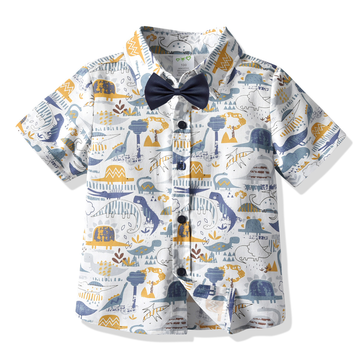 Boys' Cartoon Dinosaur Short-Sleeved Collar Section Shirt