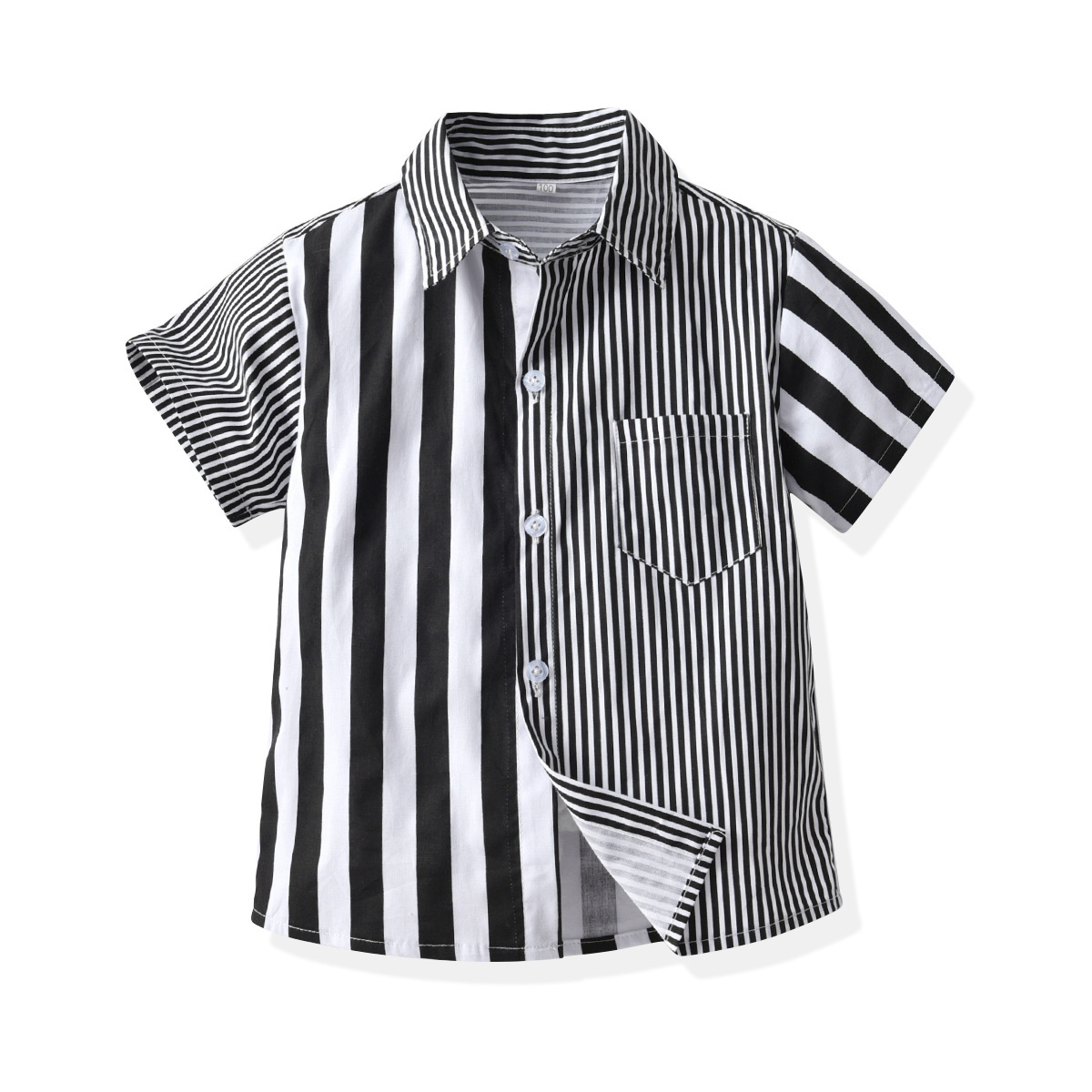 Striped Lapel Short-Sleeved Shirt