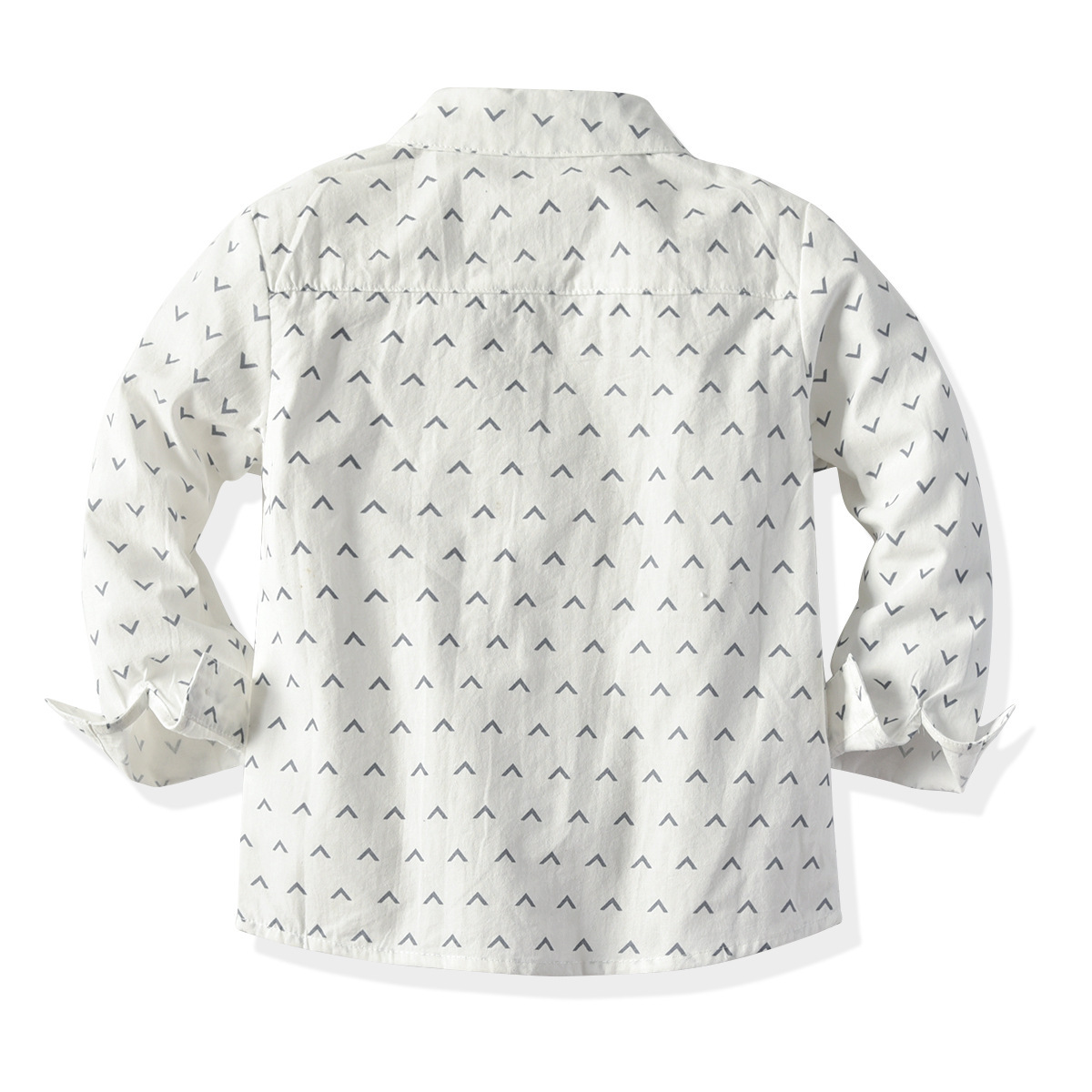 V-Printed Long-Sleeved Cotton Lapel Shirt