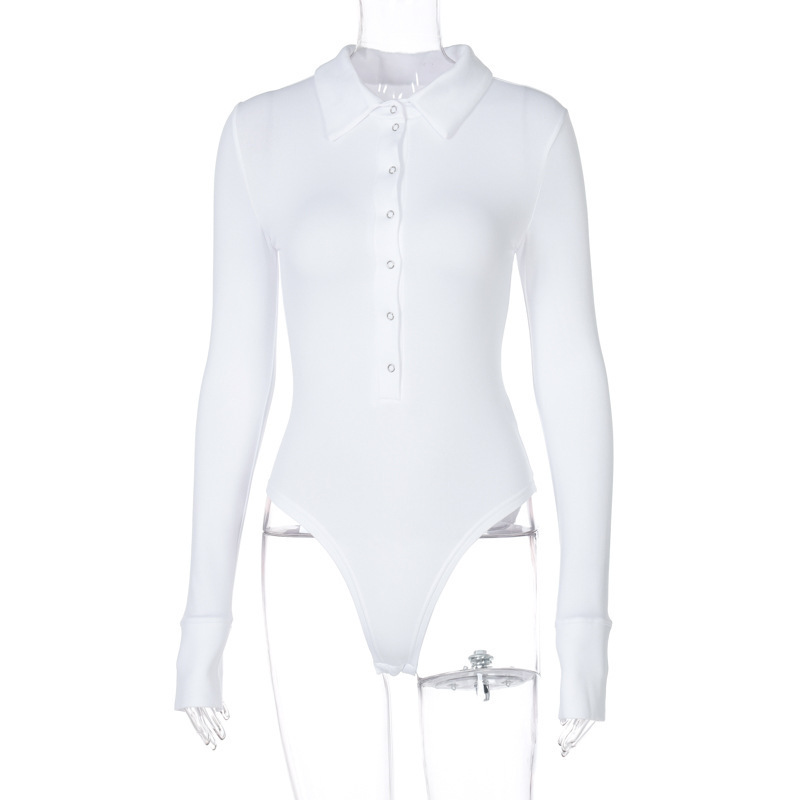 Sexy Button Lapel Long-Sleeved Jumpsuit