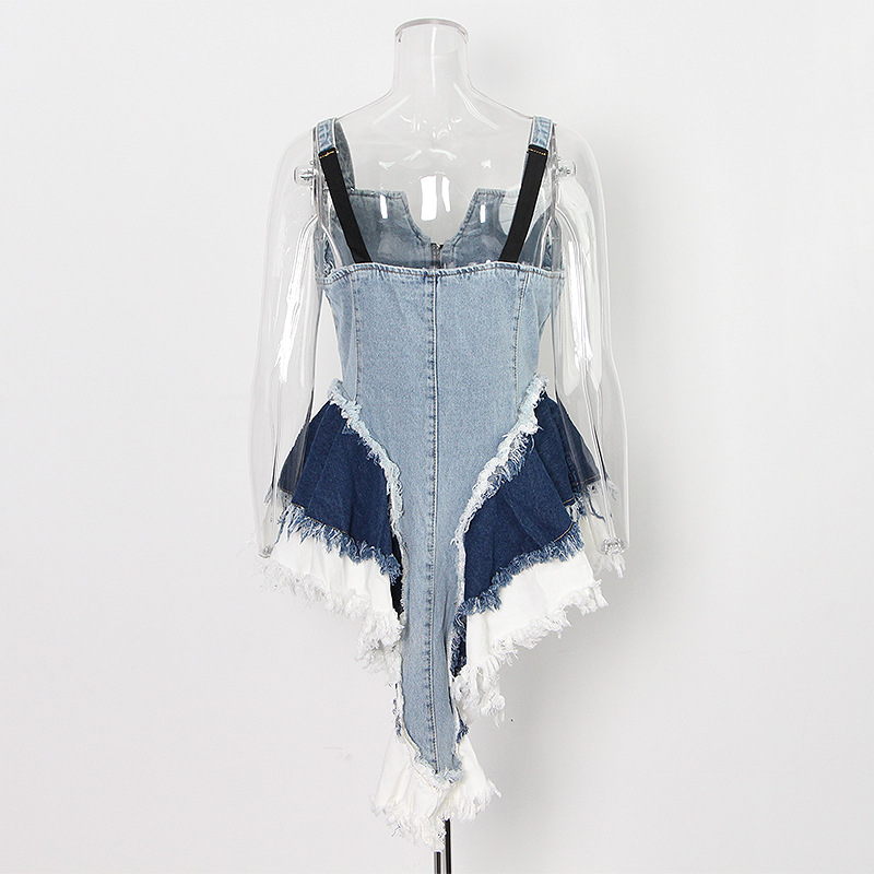 Cowboy Zipper Hem Irregular Waist Dress