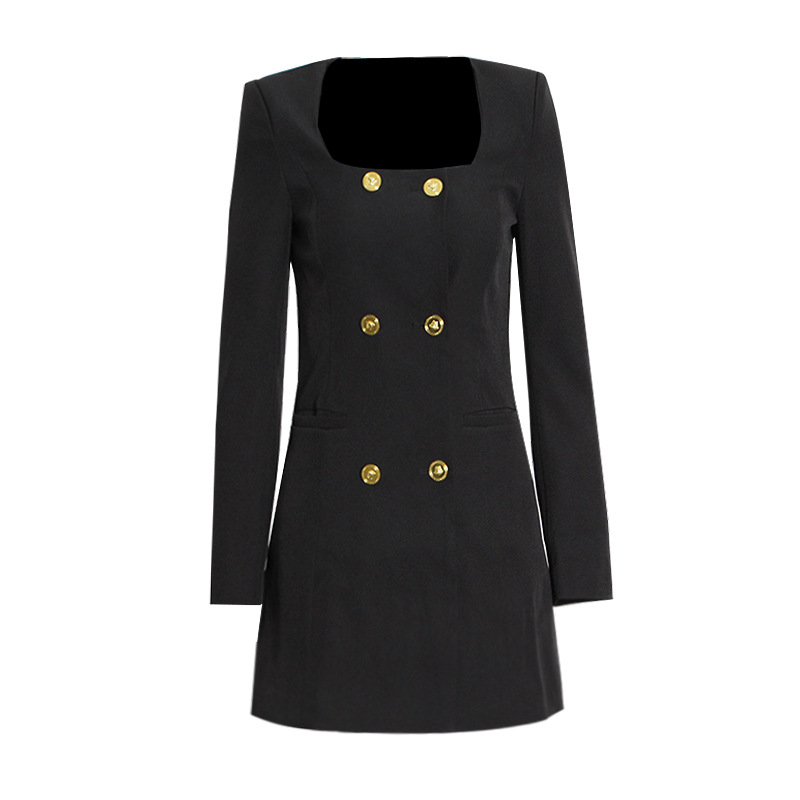 Double-Breasted Long-Sleeved Slim Women'S Dresses