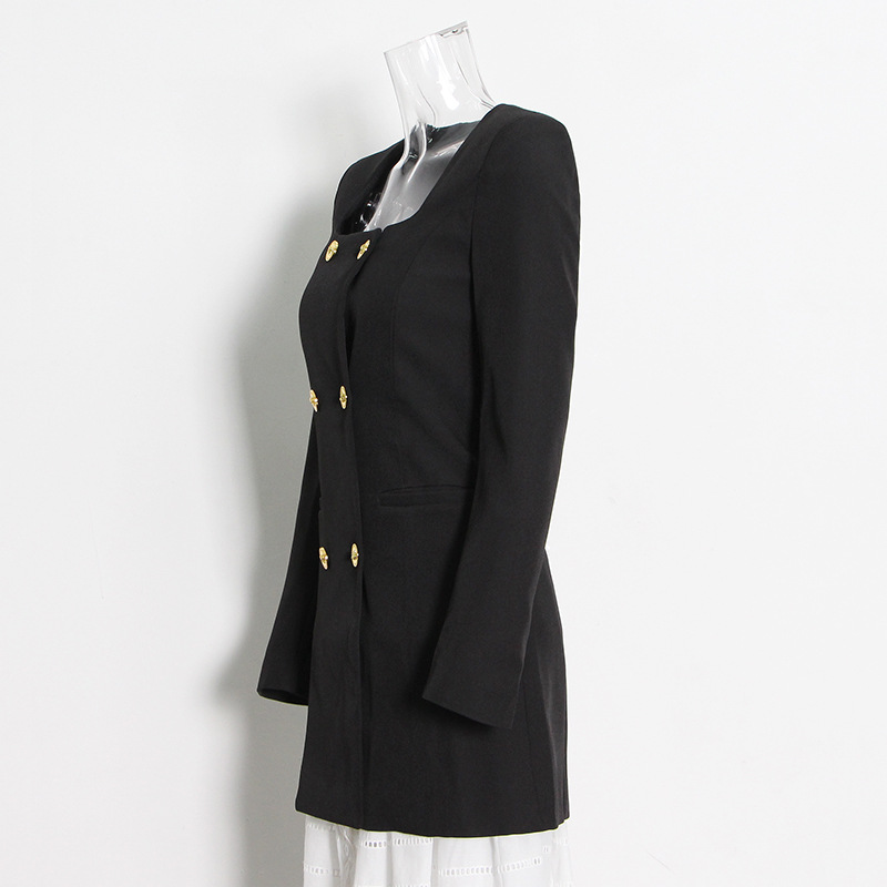 Double-Breasted Long-Sleeved Slim Women'S Dresses