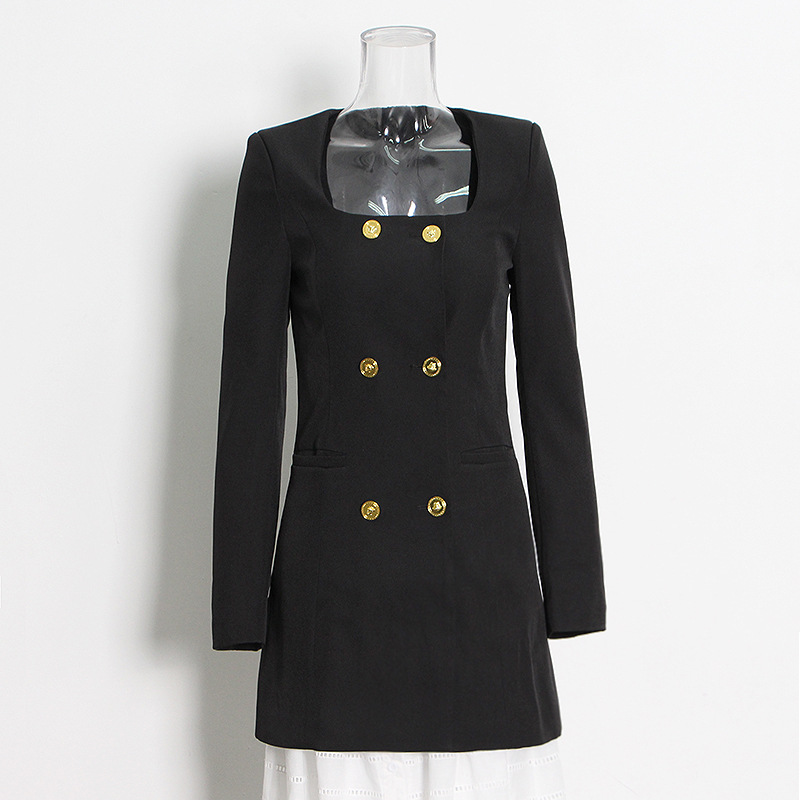 Double-Breasted Long-Sleeved Slim Women'S Dresses