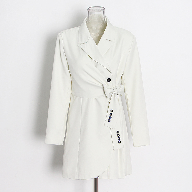 Long-Sleeved Lace-Up Irregular Strapping Patchwork Dress