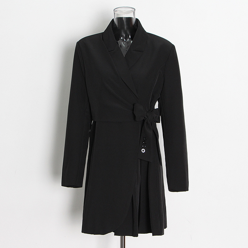 Long-Sleeved Lace-Up Irregular Strapping Patchwork Dress