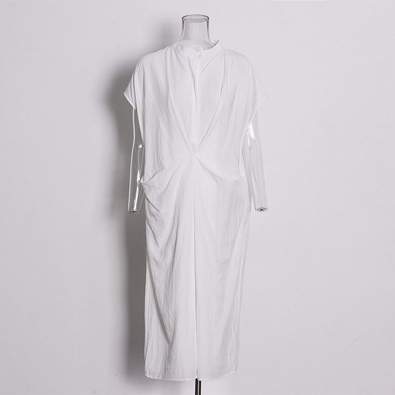 Solid Color Front Cross Thin Medium-Length Dress