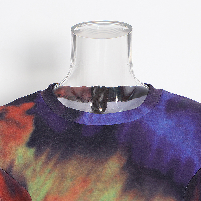 Tie-Dye Wrinkle Temperament Short-Sleeved Hip Dress