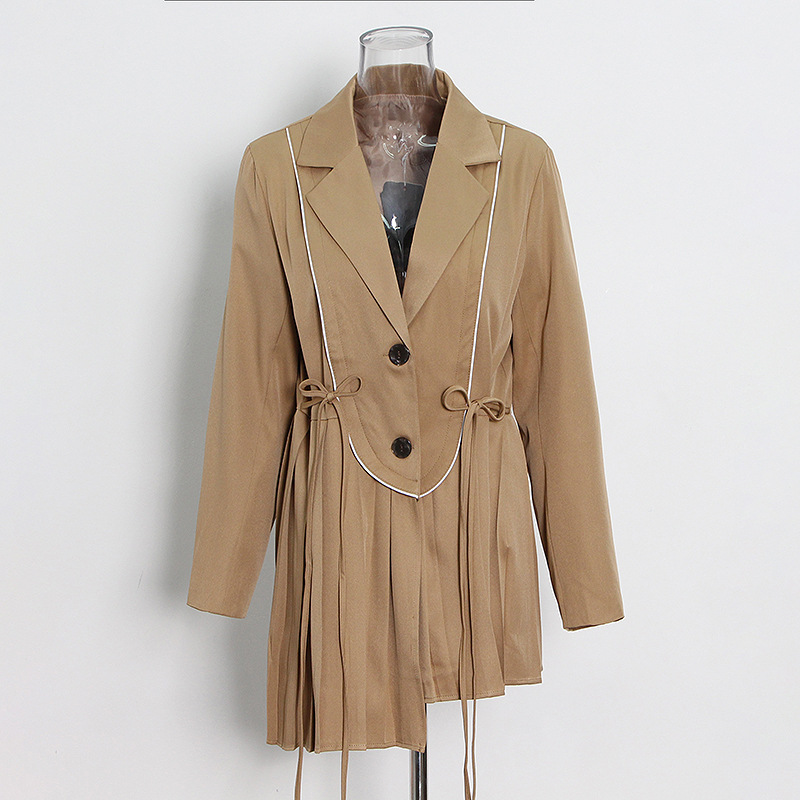 Waist Tie Irregular Hem Pressed Pleated Dress
