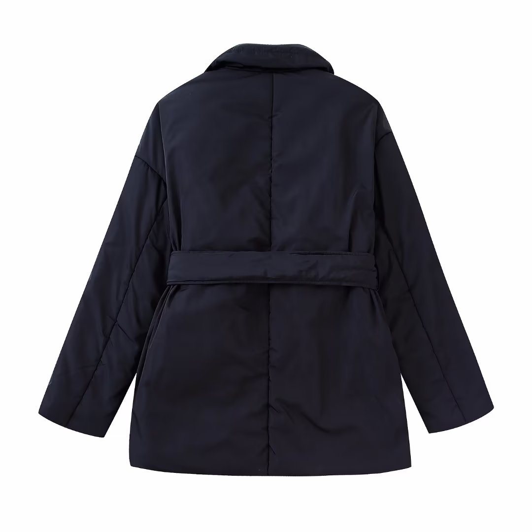 Belt Decorated Cotton Jacket Warm Blazer Collar Jacket