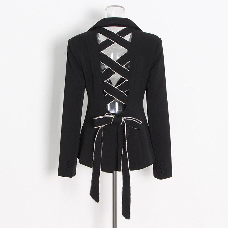 Back Studded Diamond Hollow Out Straps Suit