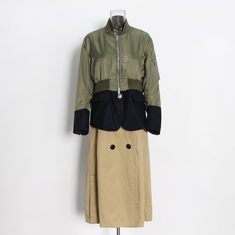 Baseball Suit Patchwork Tweed Collision Color 