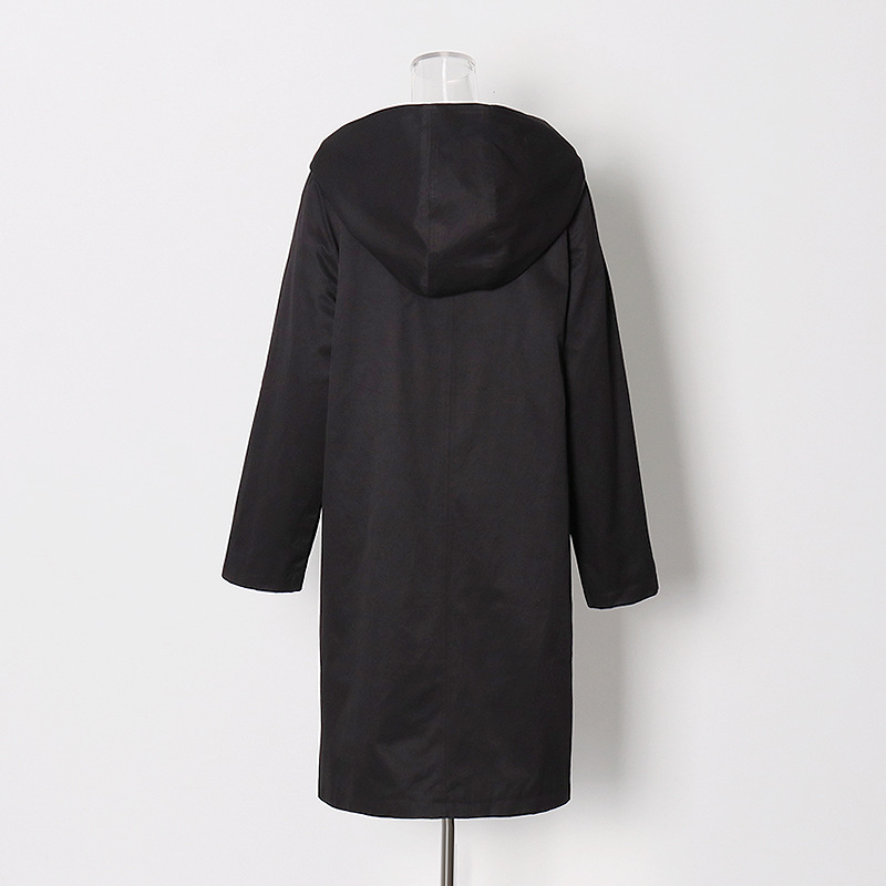 Splicing Single-Breasted Design Hooded Mid-Length Windbreaker Jacket
