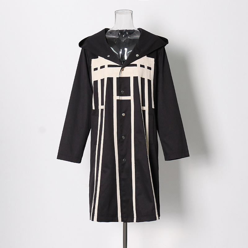 Splicing Single-Breasted Design Hooded Mid-Length Windbreaker Jacket