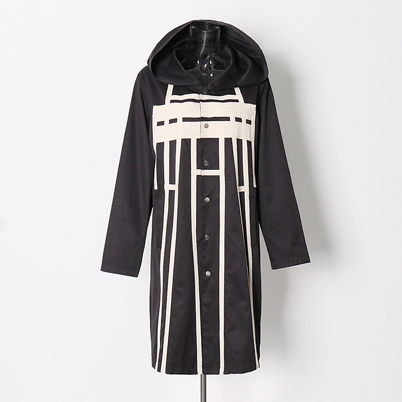 Splicing Single-Breasted Design Hooded Mid-Length Windbreaker Jacket