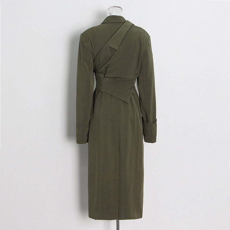 Detachable Single-Breasted Waist-Tie Green Jacket