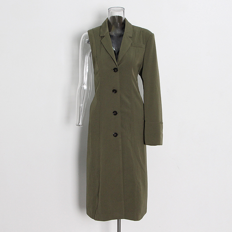 Detachable Single-Breasted Waist-Tie Green Jacket
