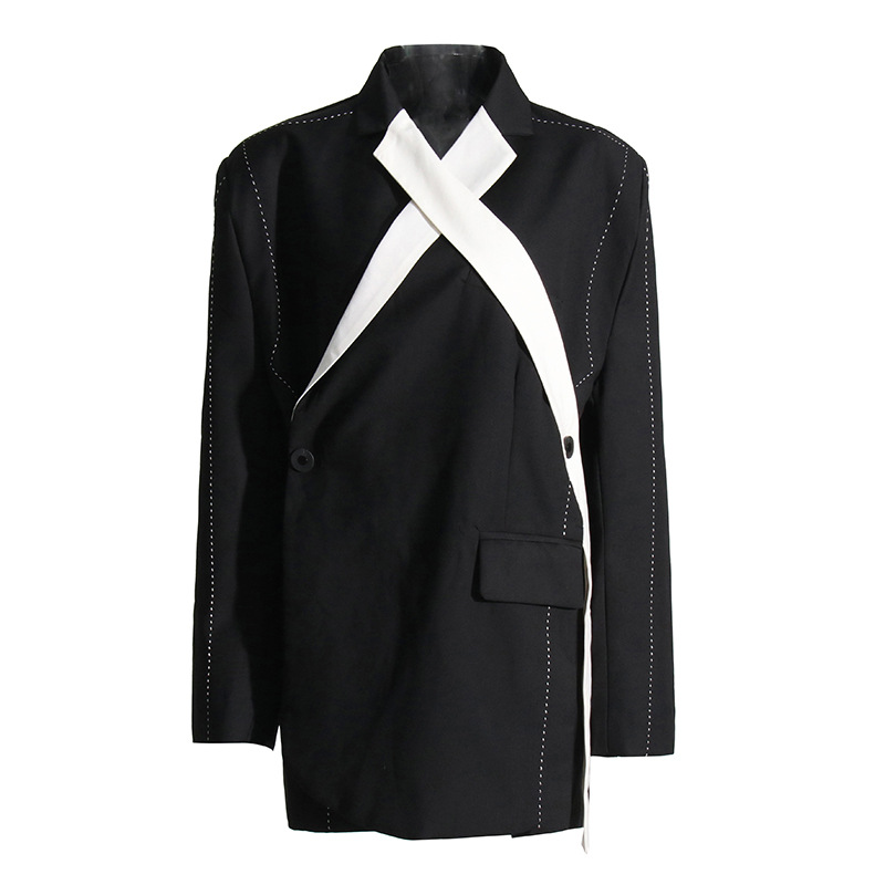 Fashion Collision Color Loose Fit Thick Line Design Jacket