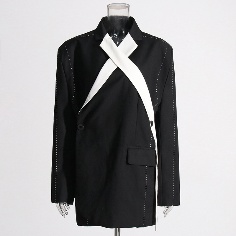 Fashion Collision Color Loose Fit Thick Line Design Jacket
