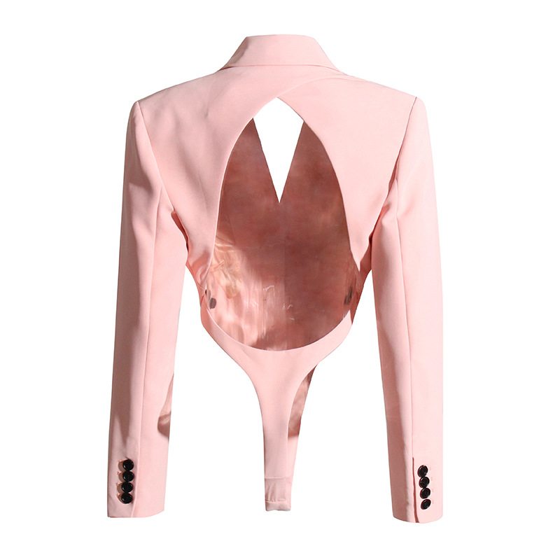 Hollow Backless Padded Shoulder Models One-Piece Blazer
