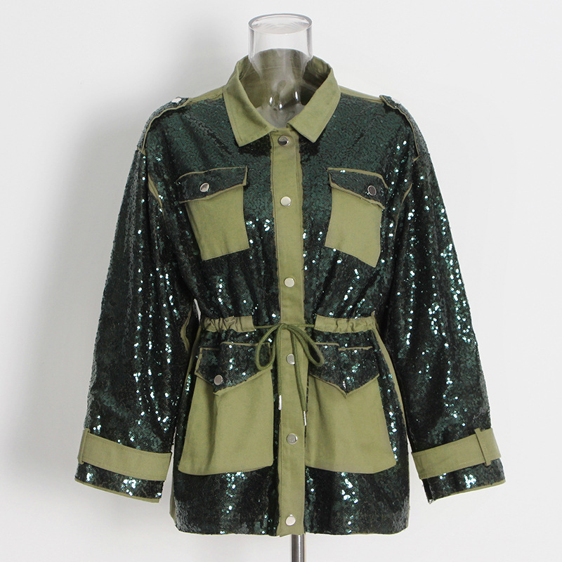 Heavy Work Sequin Patchwork Work Style Baseball Jacket