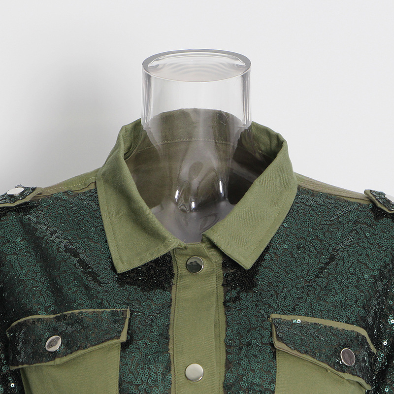 Heavy Work Sequin Patchwork Work Style Baseball Jacket