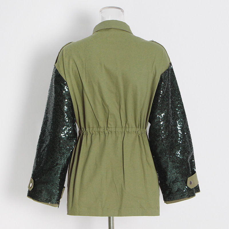 Heavy Work Sequin Patchwork Work Style Baseball Jacket
