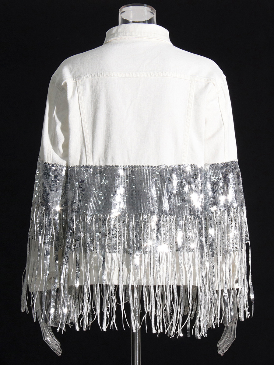 Heavy-Duty Sequin Tassel Denim Jacket