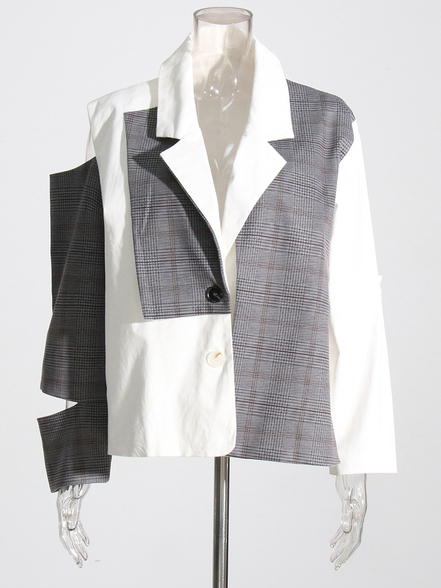 Irregular Color Collision Splicing Small Suit Long Sleeve Jacket